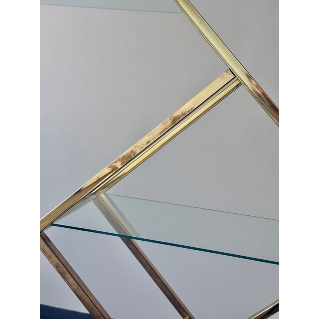 Vintage Milo Baughman Style Diamond Brass and Glass Etagere, Attributed For Sale - Image 10 of 18