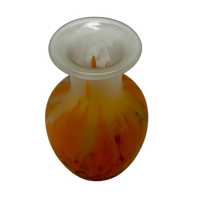 Mid-Century Modern Vintage Tarnowiec Frosted Orange Feather Vase For Sale - Image 3 of 8