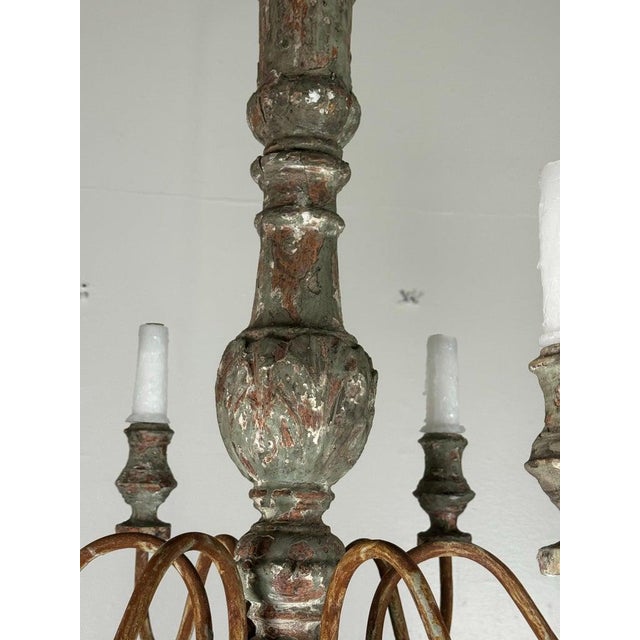 Wood Antique European Painted Wood and Iron Six-Light Chandelier For Sale - Image 7 of 12