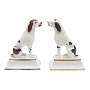 Large Antique Early 19th Century English Porcelain Figures of Spotted Poodles With Continental Clip - A Pair