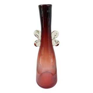 Ruby Red Bottle Vase with Applied Clear Glass Wings by Jerzy Słuczan-Orkusz for Huta Szkła Tarnowiec, Poland, 1970s For Sale
