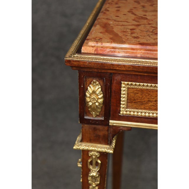 19th Century French Louis XVI Style Marble Top Writing Table With Bronze Mounts For Sale - Image 10 of 10