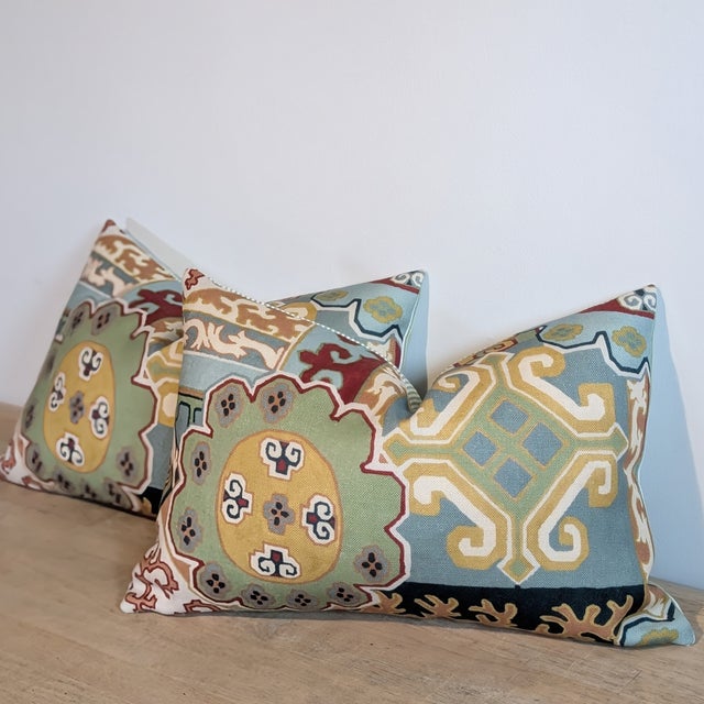 Lee Jofa Lee Jofa Batangas Print Lumbar Pillows in Red/Multi For Sale - Image 4 of 7