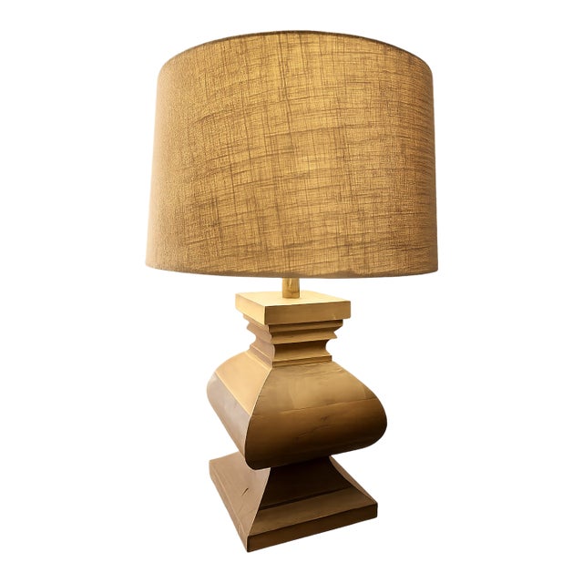 Chunky Wooden French Baluster Style Table Lamp With Burlap Drum Shade for Coastal, Rustic Farmhouse, Rustic European, Lodge & Ranch Decor For Sale