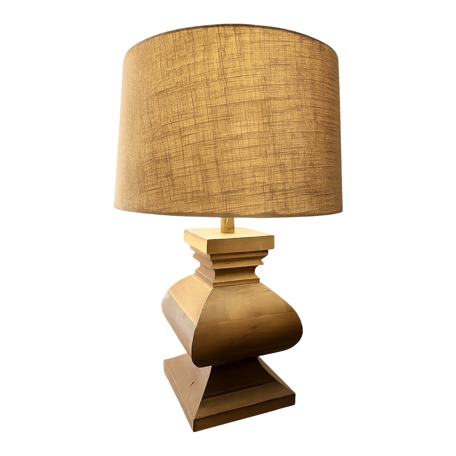 Chunky Wooden French Baluster Style Table Lamp With Burlap Drum Shade ...