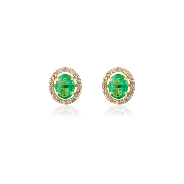 Oval Cut Emerald Halo Diamond Cluster Stud Earrings - 2 Pieces For Sale - Image 4 of 6