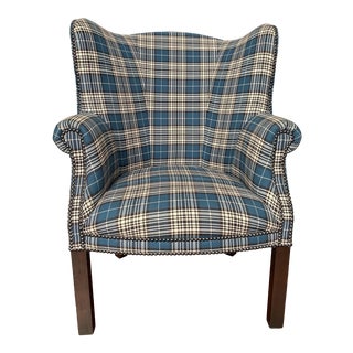Ralph Lauren Tartan/Plaid Nailhead Studded Mahogany Club Chair by Henredon For Sale