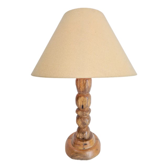 Mid-Century Brutalist Wooden Table Lamp, France, 1950s For Sale