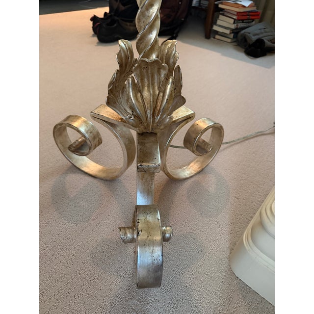 2000 - 2009 Dagmar Design Wrought Iron Floor Lamp With White-Gold Leaf, Custom Silk Shade For Sale - Image 5 of 8
