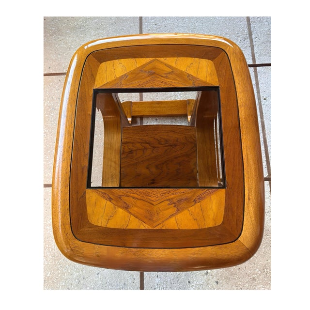 70's MCM Mersman Oak Smoked Glass End Table For Sale - Image 10 of 14