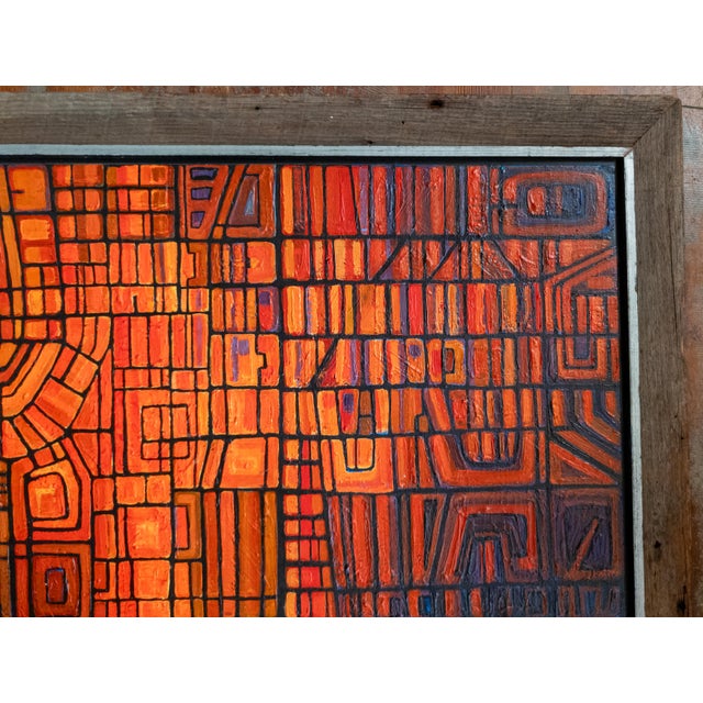 Textile Mid-Century Modern Colorful Geometric Abstract Oil Painting For Sale - Image 7 of 18