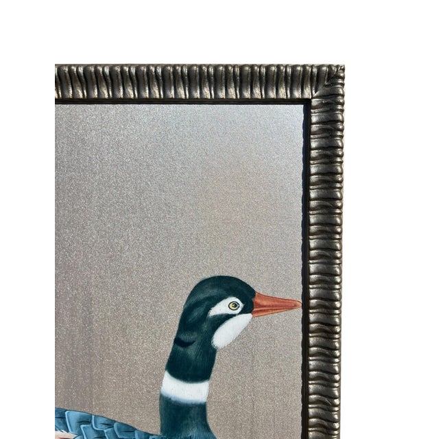 2010s Hand-Painted Silk Wallpaper Remnant of Waterfowl & Lotus Flower For Sale - Image 5 of 7