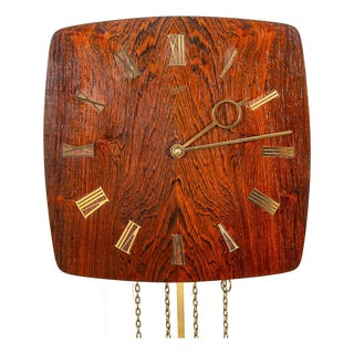 Mid Century Modern Wall Clock Rosewood Pendulum Weights Hanging Square Chime For Sale