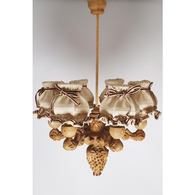 Hand-Carved Pinewood Chandelier with Grapes, Germany 1970s For Sale - Image 9 of 18