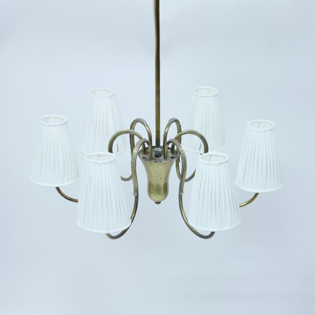 Metal Swedish Modern Brass 6-Light Chandelier, 1930s-1940s For Sale - Image 7 of 11