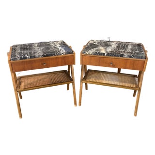 Danish Teak Mid Century Marble Top Nightstands a Pair For Sale