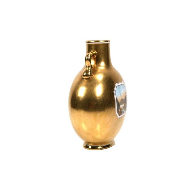 19th Century Gilt Porcelain Moon Flask Vase with Hand-Painted Landscape Reserves from Coalport, 1880 For Sale - Image 5 of 9