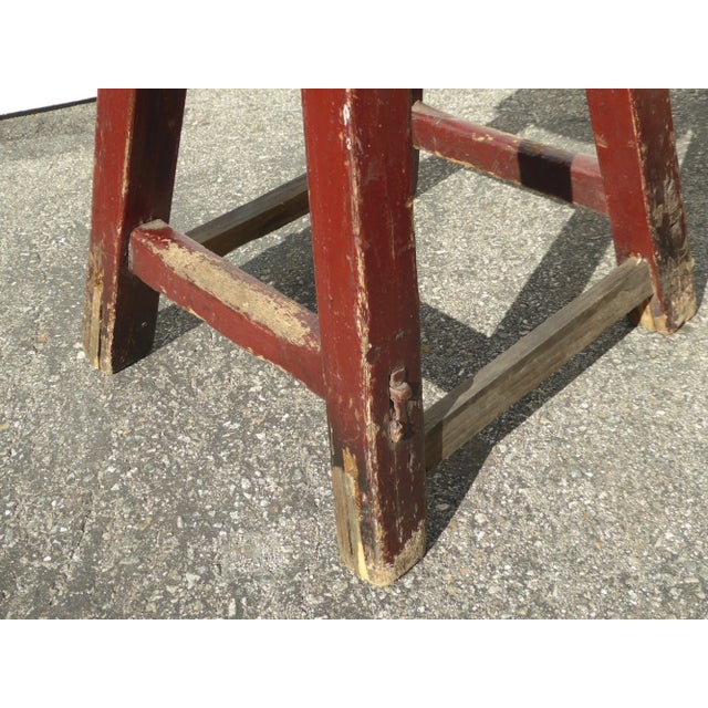 Vintage French Country Farmhouse Rustic Red Stool For Sale In Los Angeles - Image 6 of 12