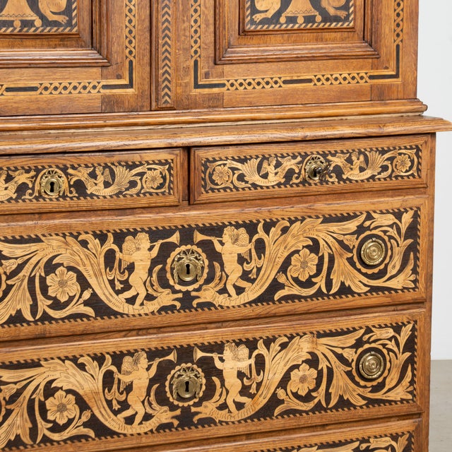 Brown Early 19th Century Danish Oak Inlaid Five Drawer Cabinet With Angels For Sale - Image 8 of 11