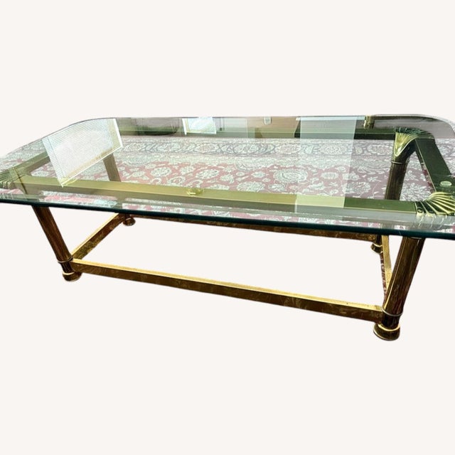 Vintage Mid Century Hollywood Regency Brass & Glass Coffee Table (Mastercraft Style) Bring timeless sophistication to your...