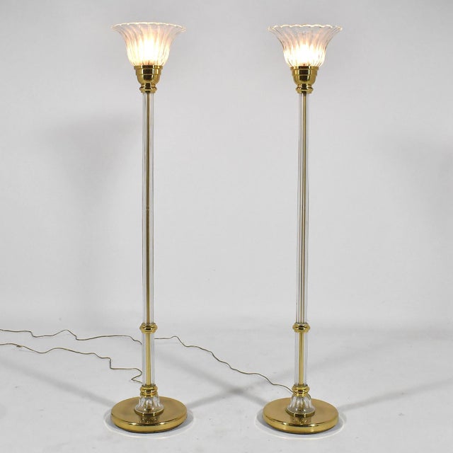 Pair of Vetri Artistica Murano Glass and Brass Torchiers For Sale In Chicago - Image 6 of 10