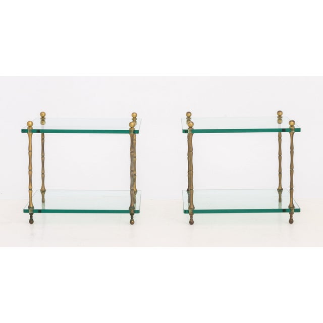 Pair of Modern Faux Bamboo Brass and Glass Side Tables For Sale - Image 4 of 8