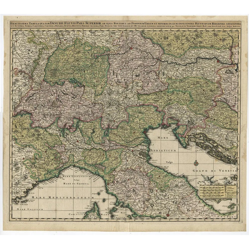 Map of Northern Italy, Austria, Slovenia and Croatia, 1690 | Chairish