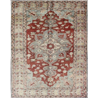Vintage Turkish Sivas Fine Rug in Red, Light Blue, Gray & Light Yellow Green For Sale