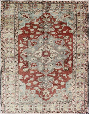 Vintage Turkish Sivas Fine Rug in Red, Light Blue, Gray & Light Yellow Green