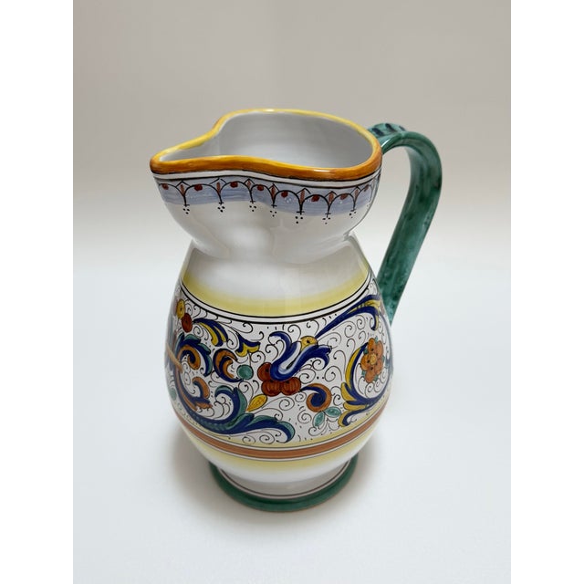 Renaissance Large Italian Hand Painted Ricco Deruta Pottery Water Pitcher For Sale - Image 3 of 11