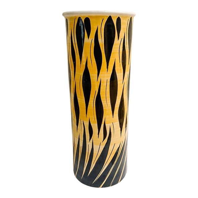 Mid-Century Modern Italian Ceramic Umbrella Stand - Abstract Flame Pattern For Sale