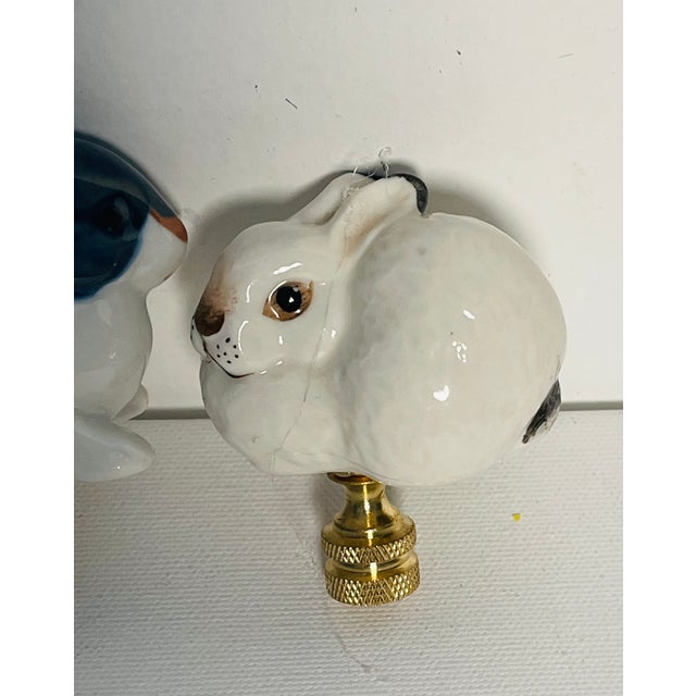 Ceramic Vintage Porcelain Rabbit Lamp Finials Pair For Sale - Image 7 of 8