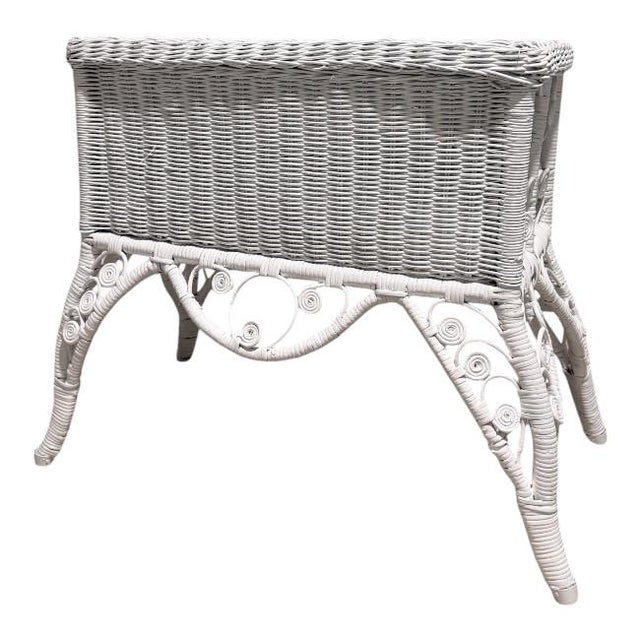 Mid 20th Century Vintage Palm Beach Regency White Wicker Side Table / Magazine Rack For Sale - Image 5 of 8