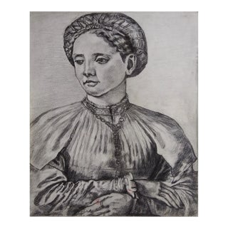 Vintage Pencil Study Old Master Portrait Drawing For Sale