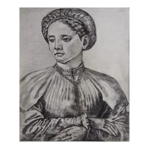 Vintage Pencil Study Old Master Portrait Drawing