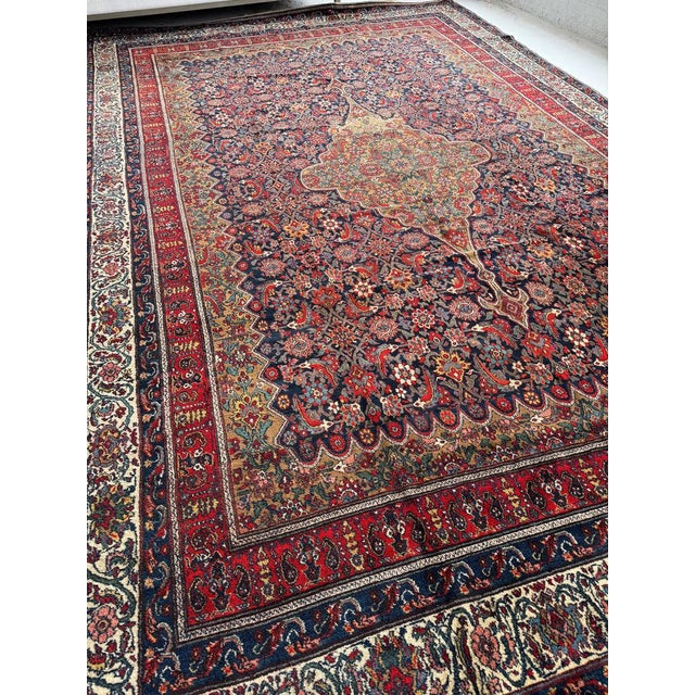 Persian 1930s Palace Size Persian Bibikibad in Deep Blue Plush Full Pile Rug 10.6 x 16.5 For Sale - Image 3 of 6