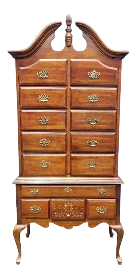 Vintage American Drew Traditional Highboy Chest Designed Into
