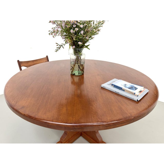 Brown Brutalist Round Table in Oak, 1960s For Sale - Image 8 of 18