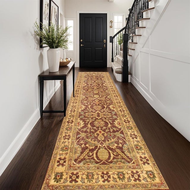 Pasargad Home Ferehan Plum Wool Area Rug, 3' 1'' X 10' 7'' For Sale - Image 4 of 4