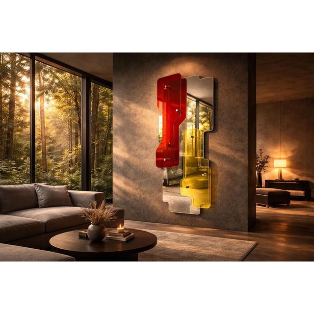 Stratos Red & Yellow Maxi Sculptural Wall Mirror by GTG Design Couture For Sale - Image 10 of 13