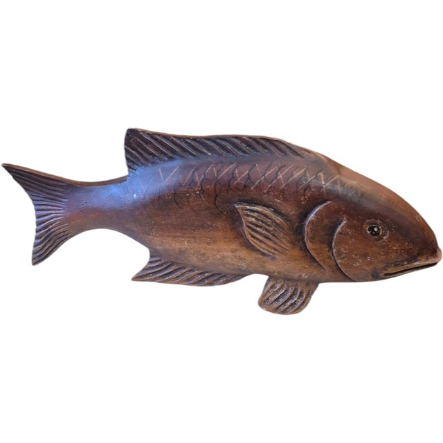 1930s Folk Art Hand Painted and Hand Carved Wood Fish 19" W For Sale - Image 4 of 4