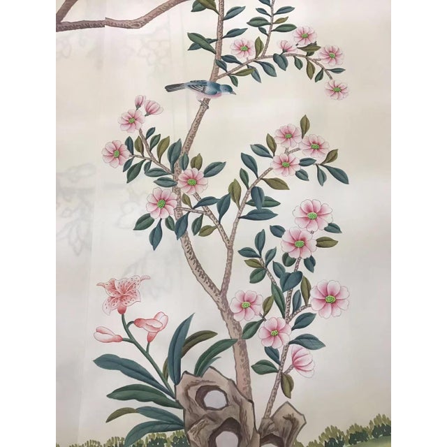 Chinese Chinoiserie Hand-Painted Magnolia & Peony Wallpaper Panels, Set of 4 For Sale - Image 3 of 8