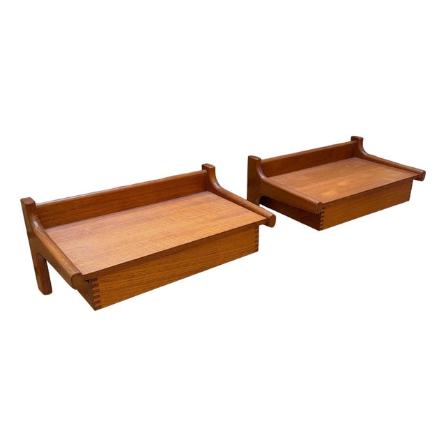 Pair of 1960s Floating Teak Nightstands Attributed to Børge Mogensen for Søborg Møbler, Attributed For Sale