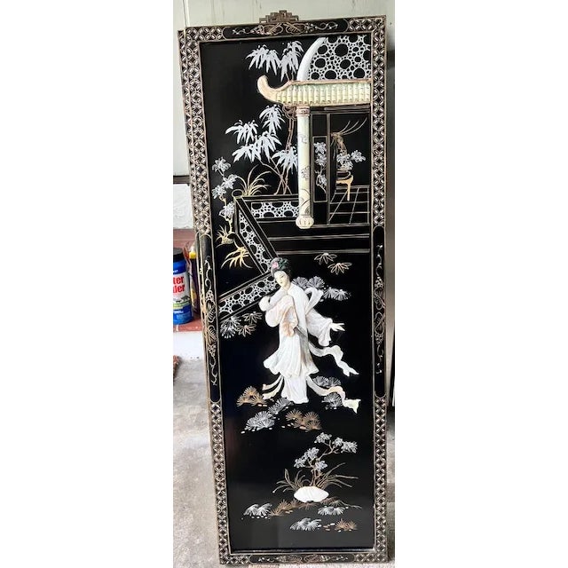 Chinese A Four Set of Mid to Late Century Chinese Lacquer Panels With Carved Mother-of-Pearl Inlay. For Sale - Image 3 of 6