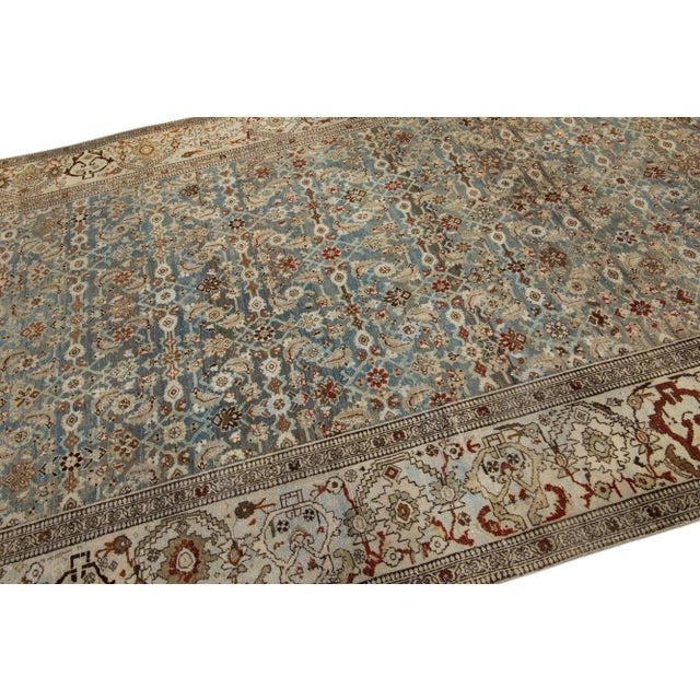Gray Antique Bidjar Handmade Gallery Wool Rug With Floral Pattern For Sale In New York - Image 6 of 7