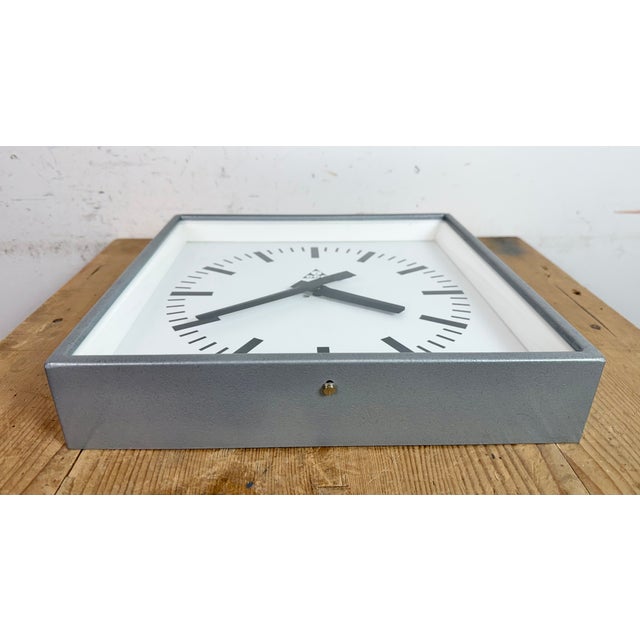 Industrial Grey Square Wall Clock from Pragotron, 1980s For Sale - Image 11 of 16