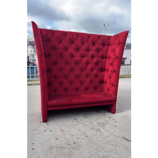 High Back Sofa in Bordeaux Velvet, 1980s For Sale - Image 6 of 6