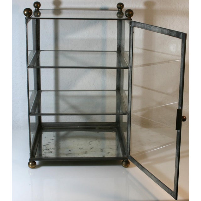 Hollywood Regency Hollywood Regency Brass Metal & Glass Square Footed Tabletop Curio Cabinet Vitrine For Sale - Image 3 of 12
