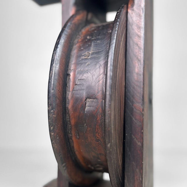Contemporary Antique Japanese Wooden Pulley Keyaki Wood, 1900 For Sale - Image 3 of 18