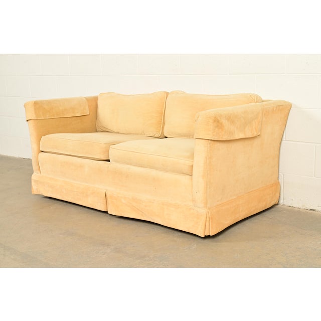 Baker Furniture Company Baker Furniture Style Modern Mohair Velvet Tuxedo Sofa or Loveseat For Sale - Image 4 of 13
